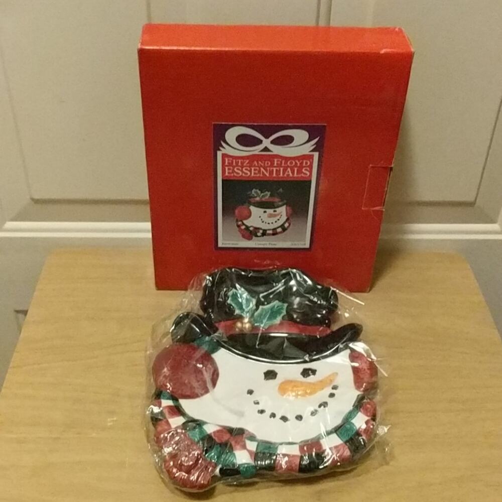 Fitz and Floyd Essentials Snowman Head Top Hat Christmas Canape Plate Dish